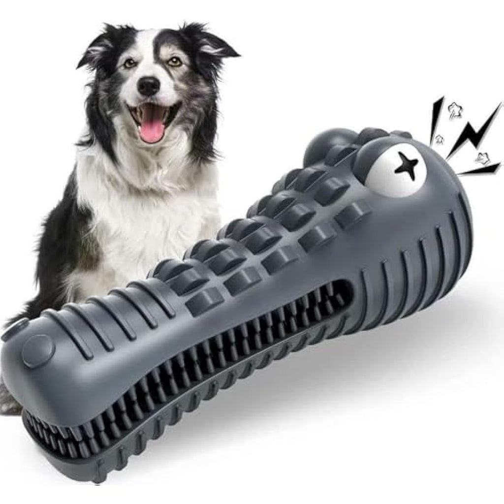 HETOO Crocodile Squeaky Dog Chew Toy | Durable Rubber Dental Care