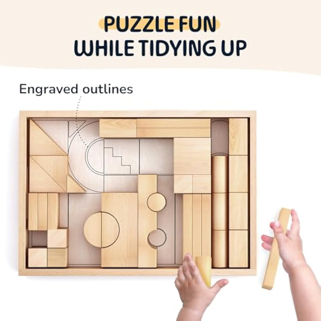 Merle Toys Wooden Building Blocks – 46-Piece FSC Beechwood Montessori Set