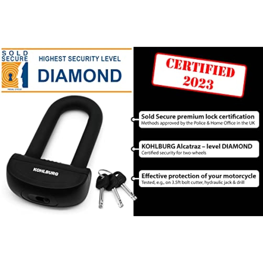 KOHLBURG 210cm Motorcycle Chain Lock – Sold Secure Diamond Steel Lock