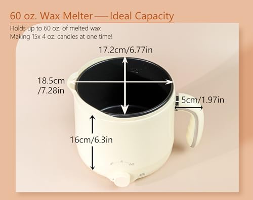 JULWHISPER Electric Wax Melter – 1.8L Non-Stick Pot for Candle Making