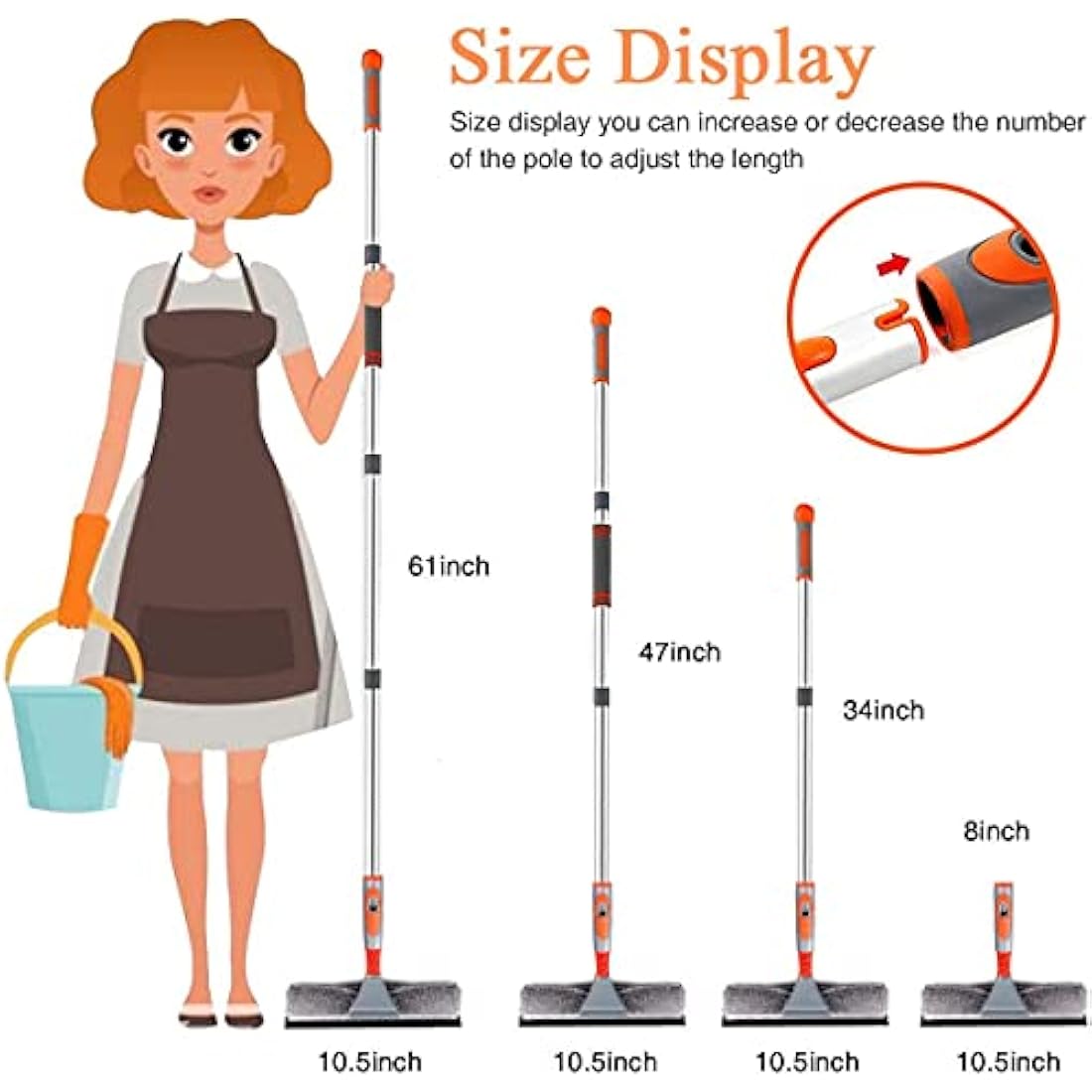 Baban 2-in-1 Window Squeegee Cleaner with 61'' Telescopic Extension Pole