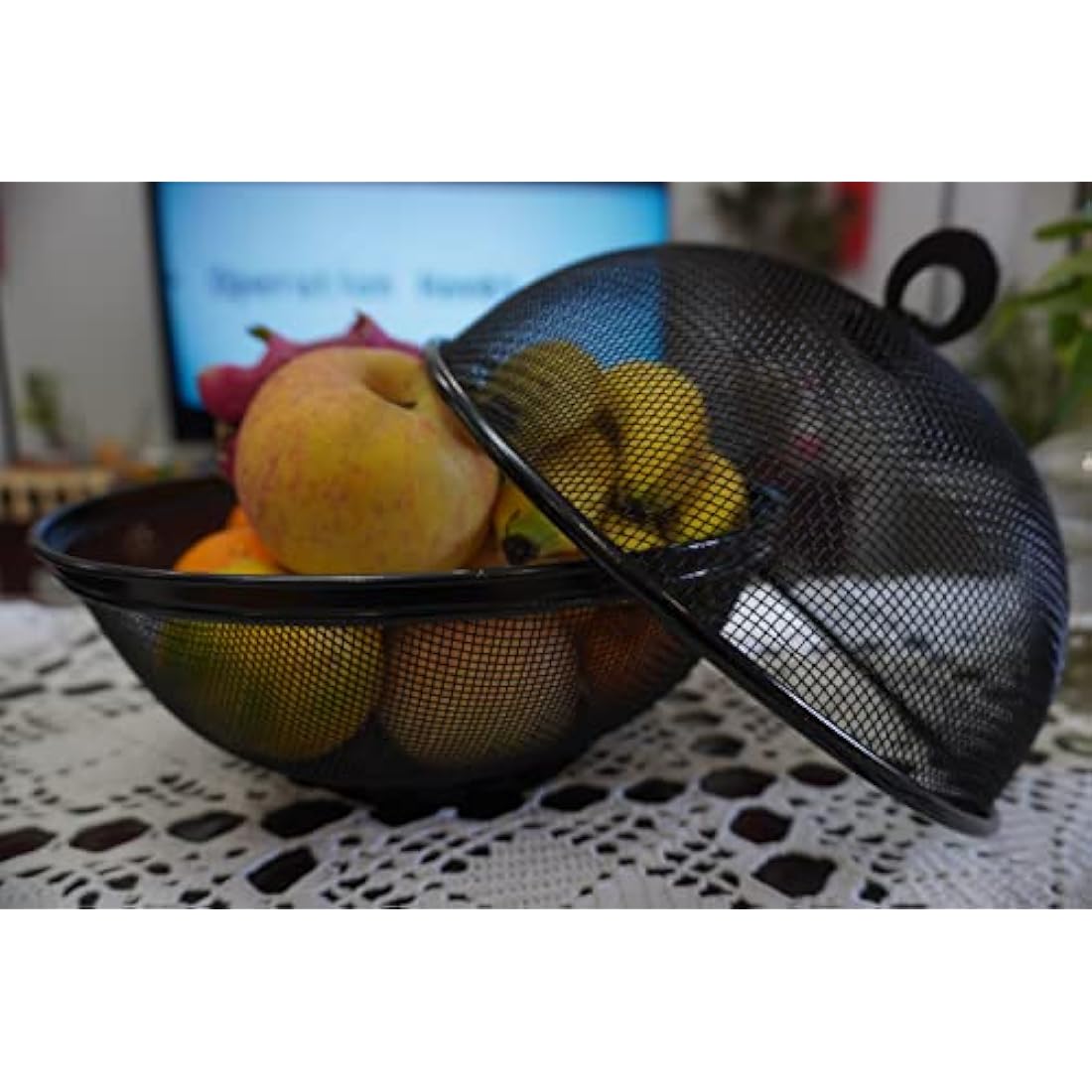 Jolof Store Mesh Fruit Basket with Lid – 4 Piece Wire Bowl Food Cover Set