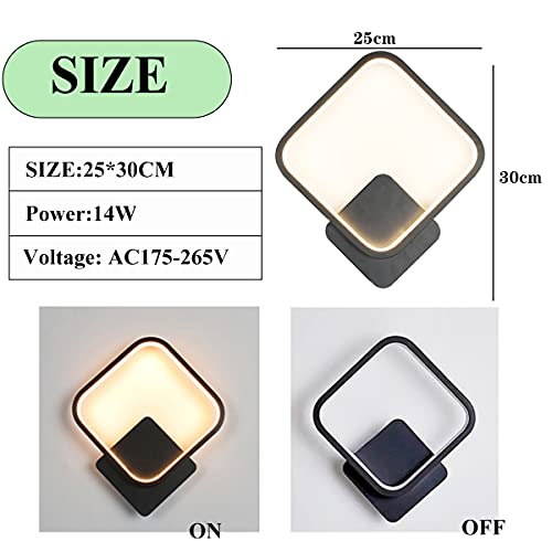 ZTWLEED Modern LED Wall Lamp - 14W Dimmable Black Square Indoor Sconce