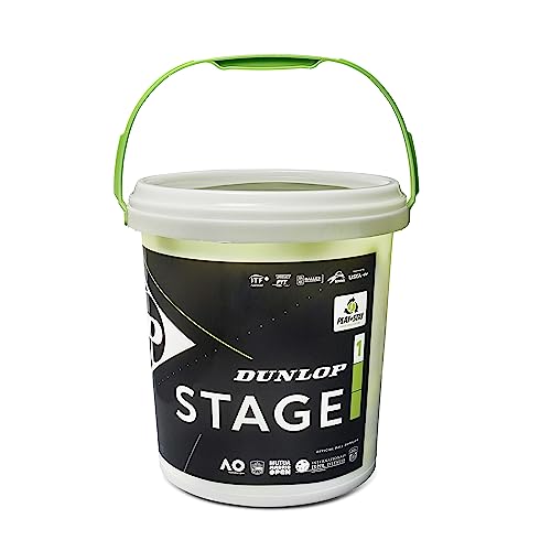 Dunlop Stage 1 Green Tennis Balls for Kids and Beginners – 60 Ball Bucket