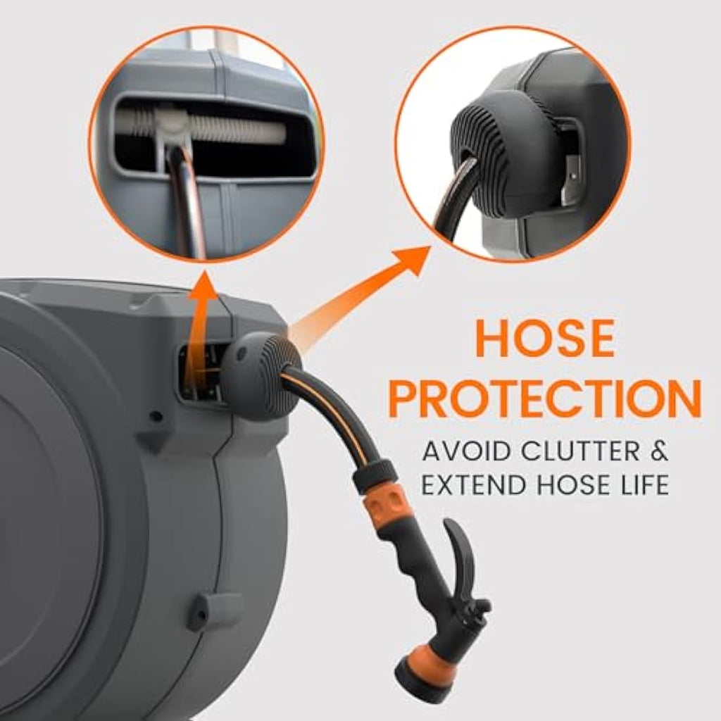 Giraffe Tools Retractable Garden Hose Reel | 35m Wall Mounted – Grey