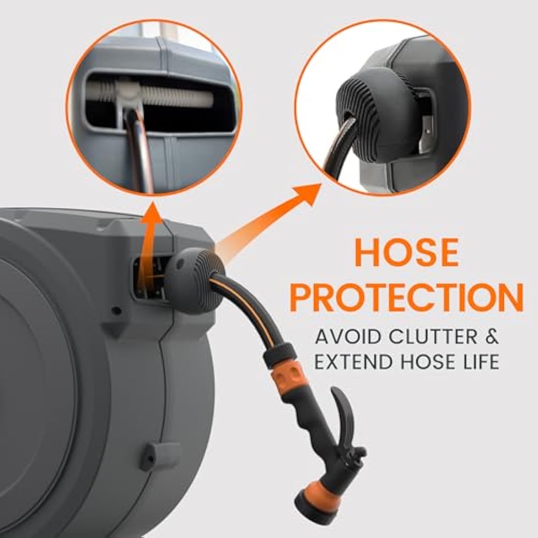 Giraffe Tools Retractable Garden Hose Reel | 35m Wall Mounted – Grey