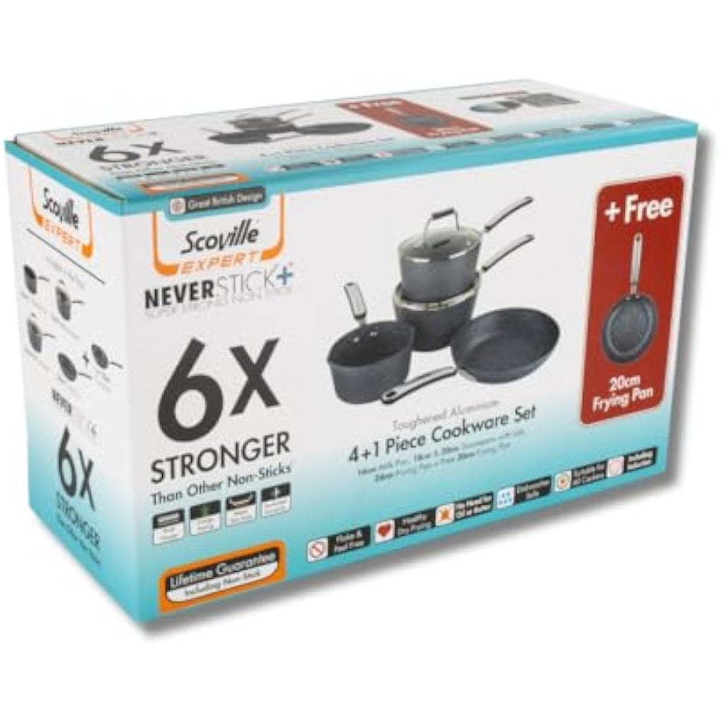 Scoville Neverstick+ 5 Piece Non-Stick Cookware Set | Grey Aluminium