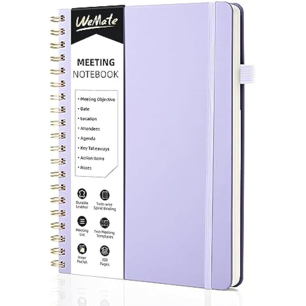 WEMATE Meeting Notebook – B5 PU Leather Business Planner, Light Purple