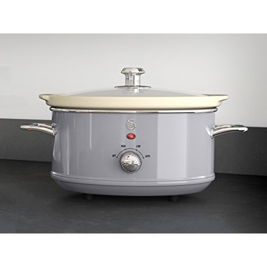 Swan Retro Slow Cooker – 3.5L Ceramic Pot with 3 Heat Settings, Grey