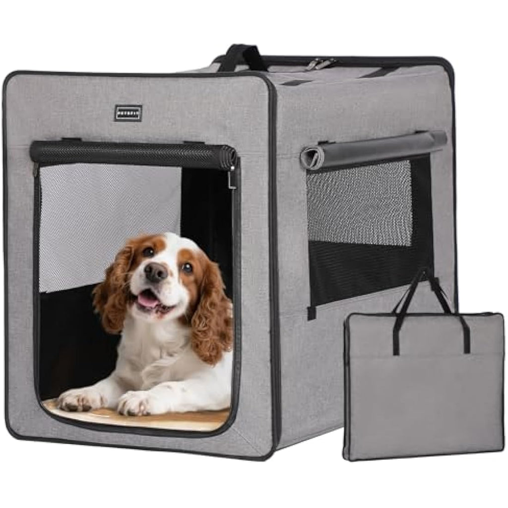 Petsfit Soft Dog Crate – Portable Collapsible Travel Kennel, Light Grey
