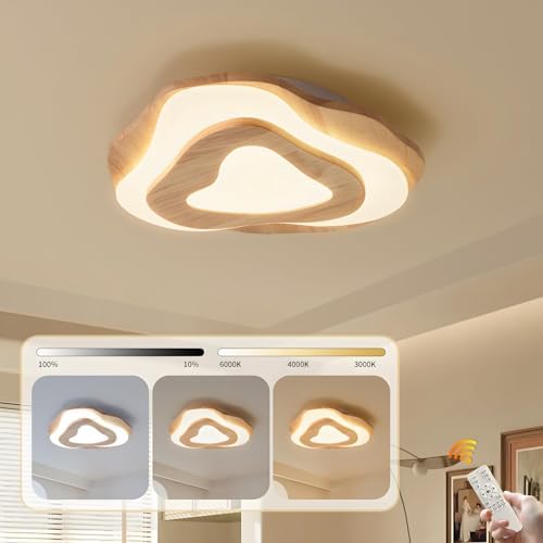 YYUTLUO Wooden Cloud LED Ceiling Light | Dimmable 35W Modern Nursery Lamp