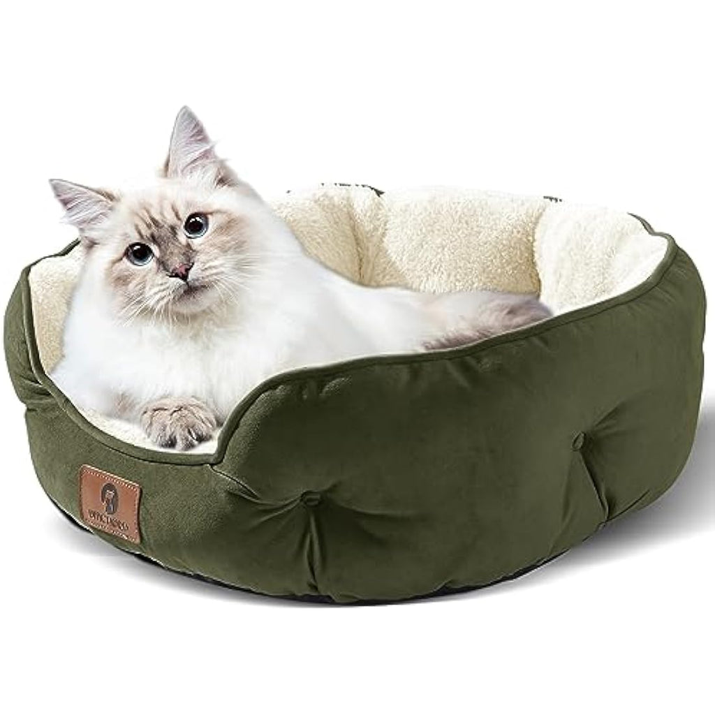 Round Dog Bed – Washable Non-Slip Pet Bed for Cats, Green, 25"