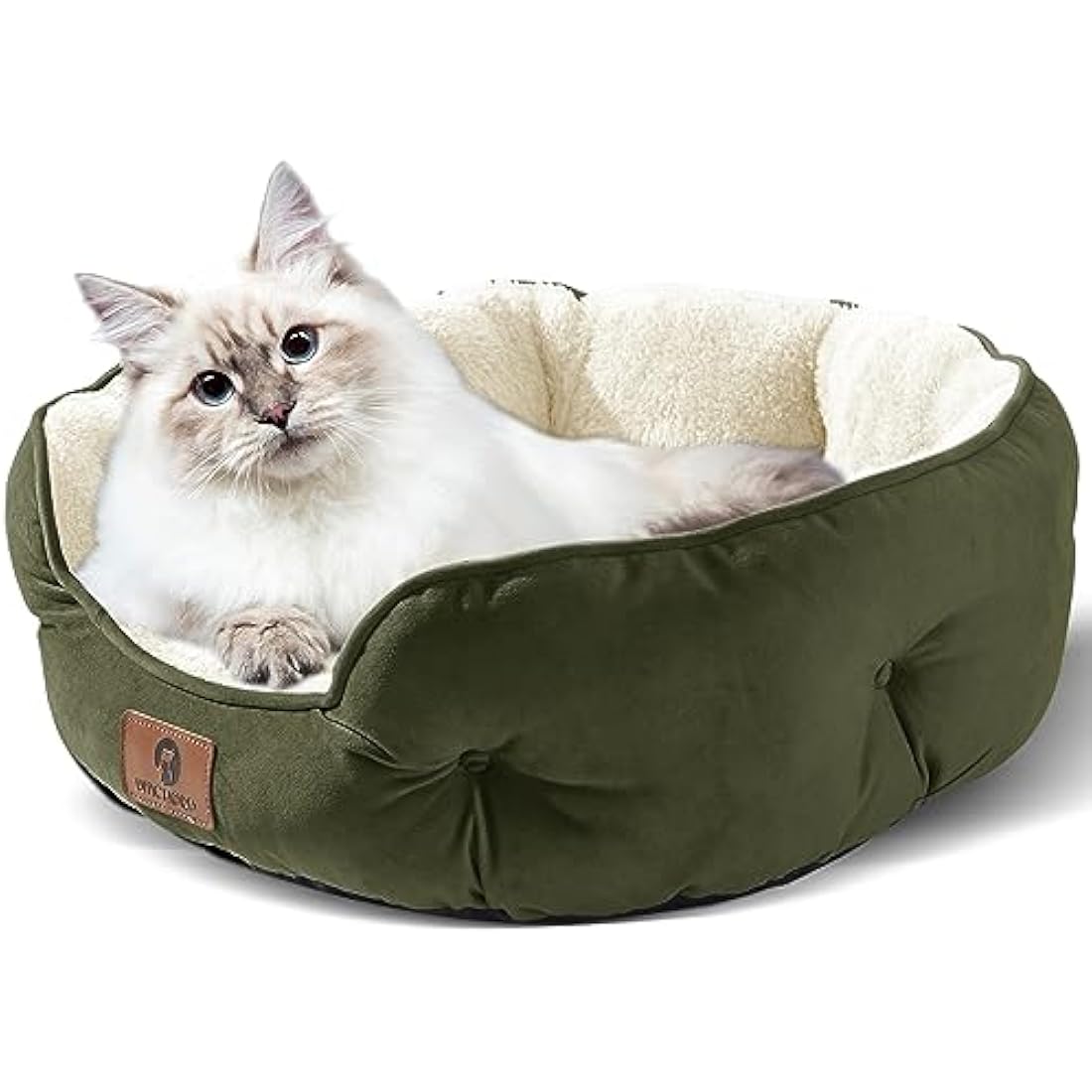 Round Dog Bed – Washable Non-Slip Pet Bed for Cats, Green, 25"