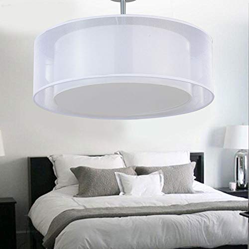 SPARKSOR Modern 2-Tier White Fabric Drum Pendant Ceiling Light – 50cm