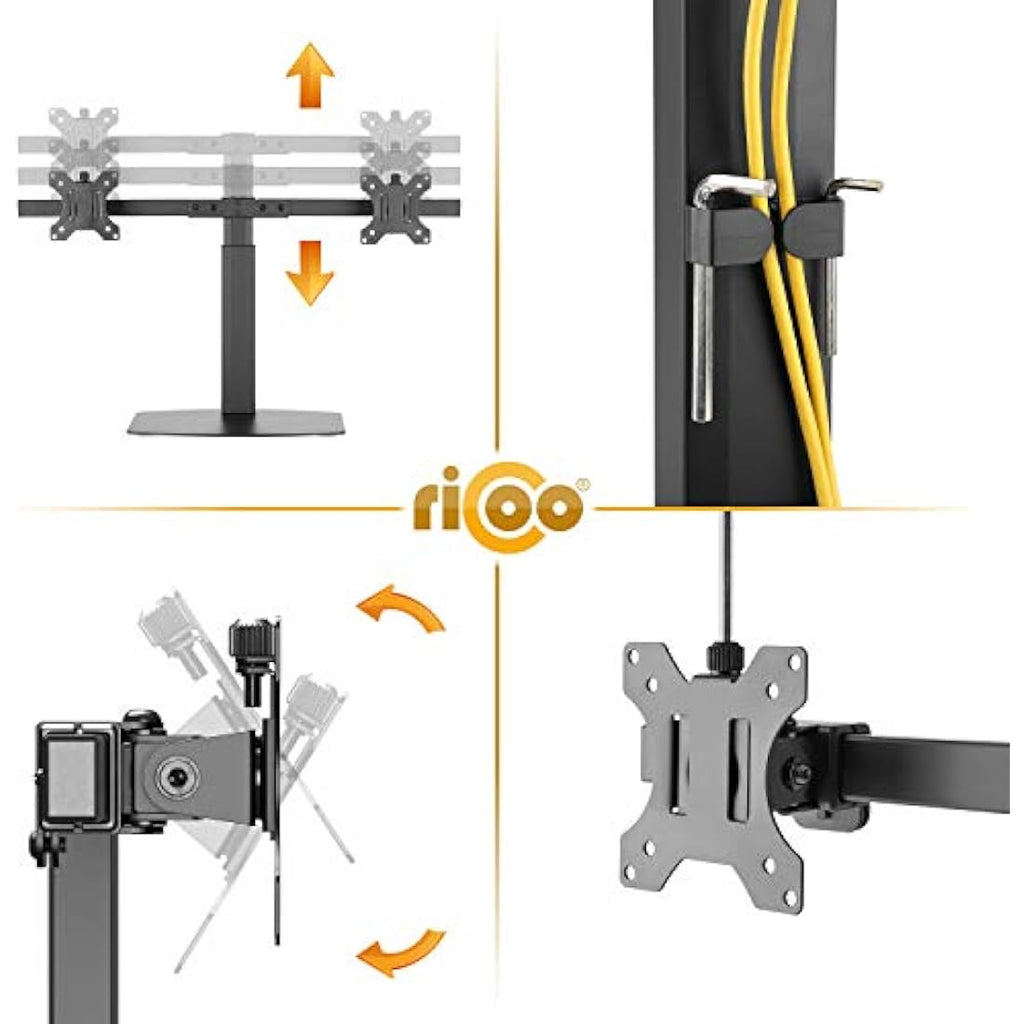 RICOO Dual Monitor Mount – Gas Spring Desktop Stand for 17-27 Inch Screens