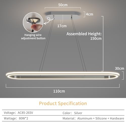 Modern LED Oval Pendant Light | Dimmable Kitchen Island Chandelier
