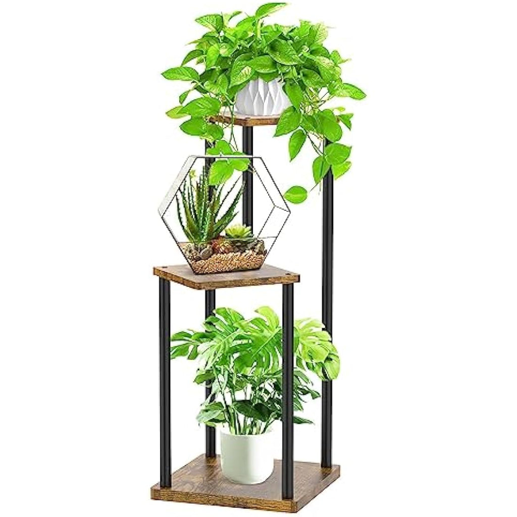 Jolof Store 3-Tier Metal and Wood Corner Plant Stand - Black Flower Rack