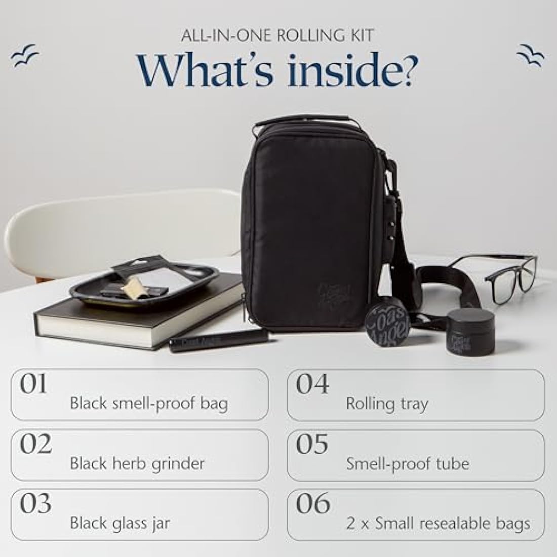 Smell Proof Bag with Lock – Complete Rolling Kit and Grinder