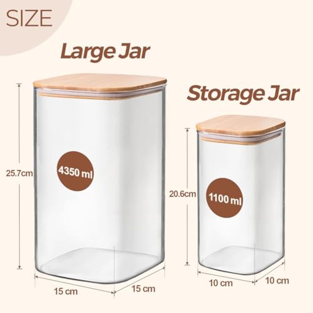 ComSaf Airtight Glass Pantry Storage Containers with Bamboo Lids, 2 Pack