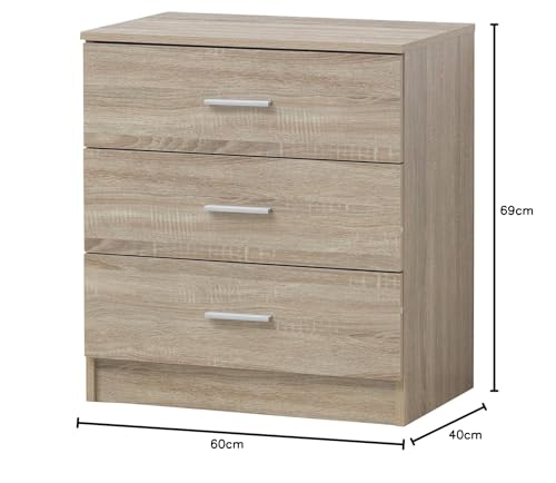 Timber Art Design 3 Drawer Chest - Sonoma Oak Matte Storage Unit