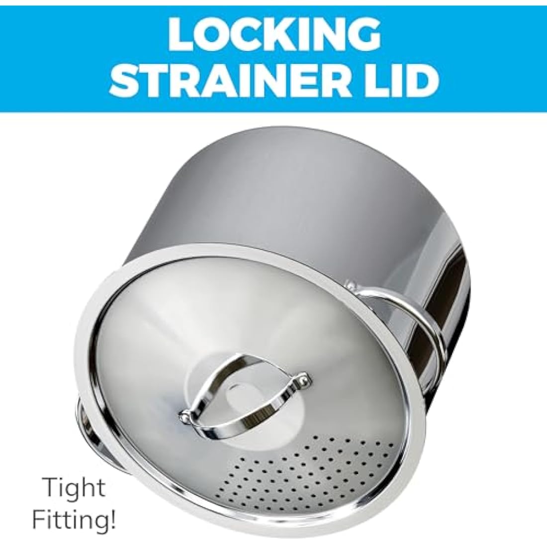 Jolof Store Stainless Steel Pasta Pot with Locking Strainer Lid – 5.5 Qt