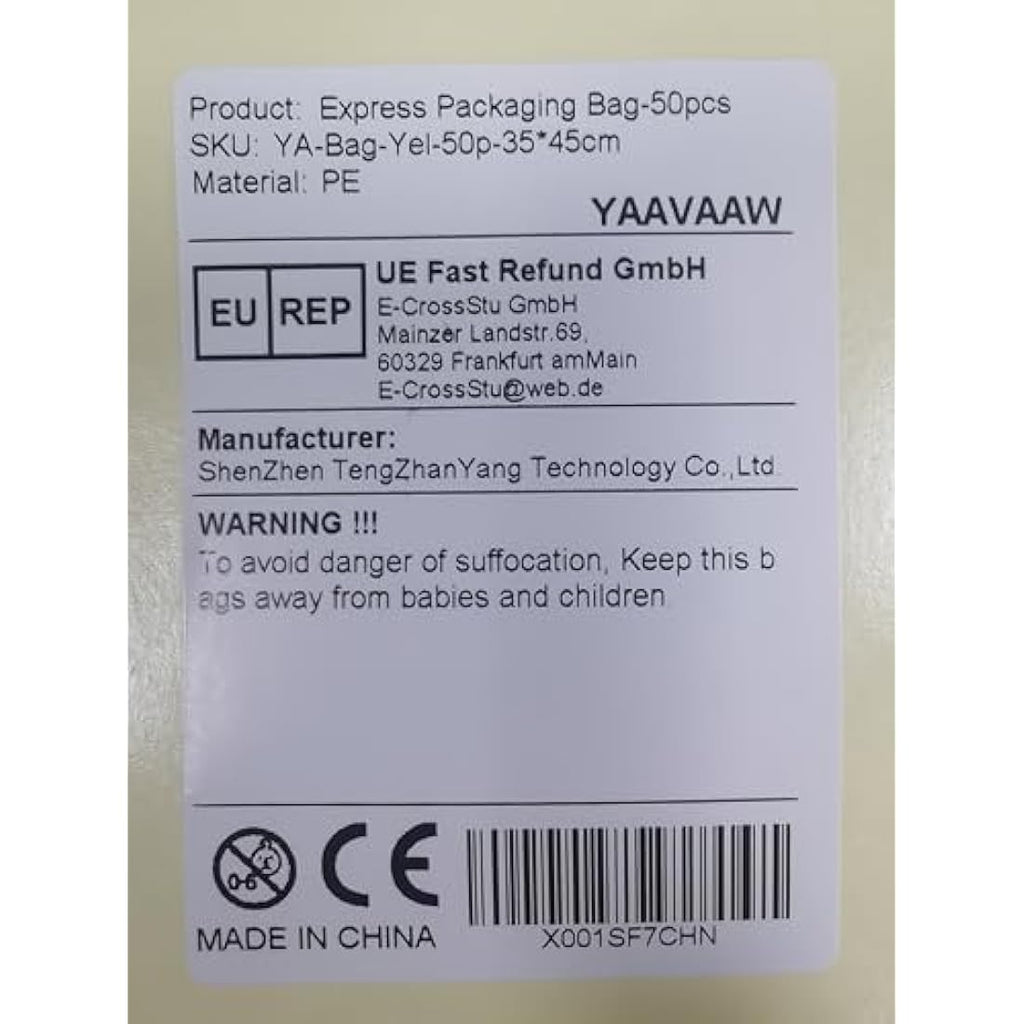 Jolof Store Yellow Poly Mailers – 50pc 35x45cm Self Seal Shipping Bags
