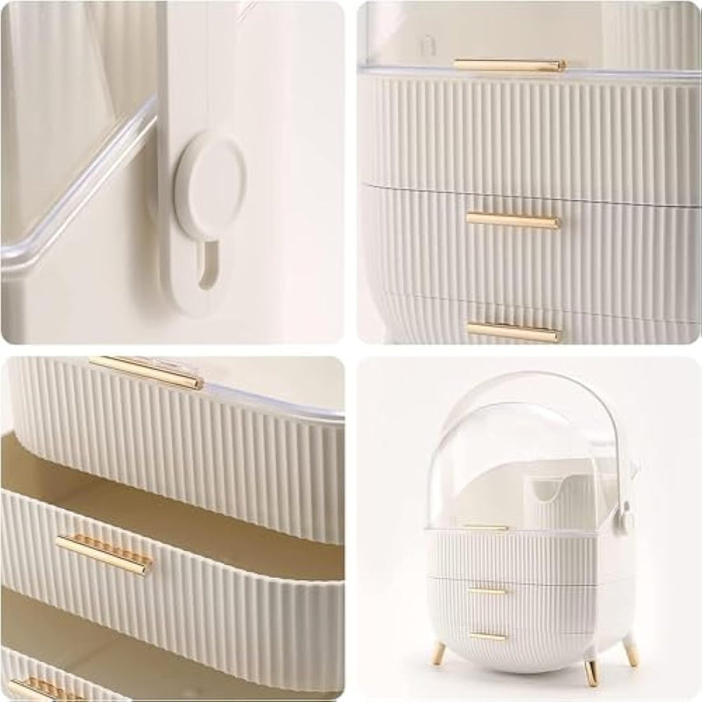 SIOOUI Makeup Organizer – Dustproof Skincare Display Case with Drawers