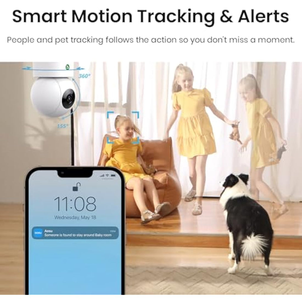 AOSU 2K Indoor WiFi Security Camera | 360° Motion Tracking Nanny Cam