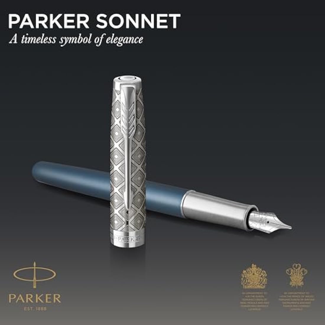 Parker Sonnet Fountain Pen – Blue Satin Finish with Fine 18k Gold Nib