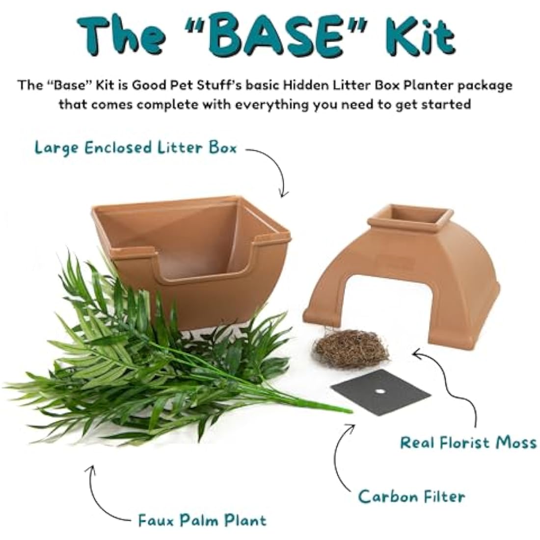 Good Pet Stuff Hidden Litter Box Planter – Enclosed Square Cat Box, Mocha