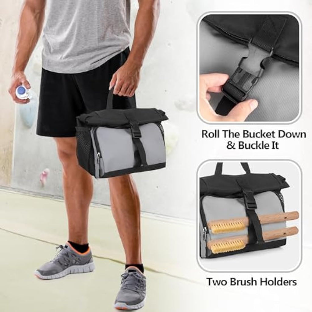 PGmoon Bouldering Chalk Bucket | Magnetic Sealing Climbing Bag with Pockets