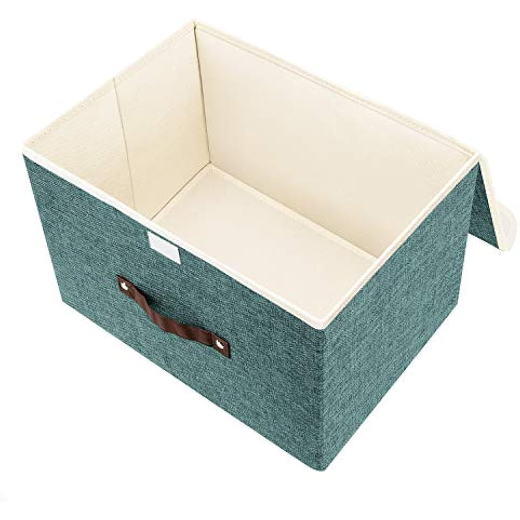 Jolof Store Fabric Collapsible Storage Boxes with Lids, Set of 3, Aqua