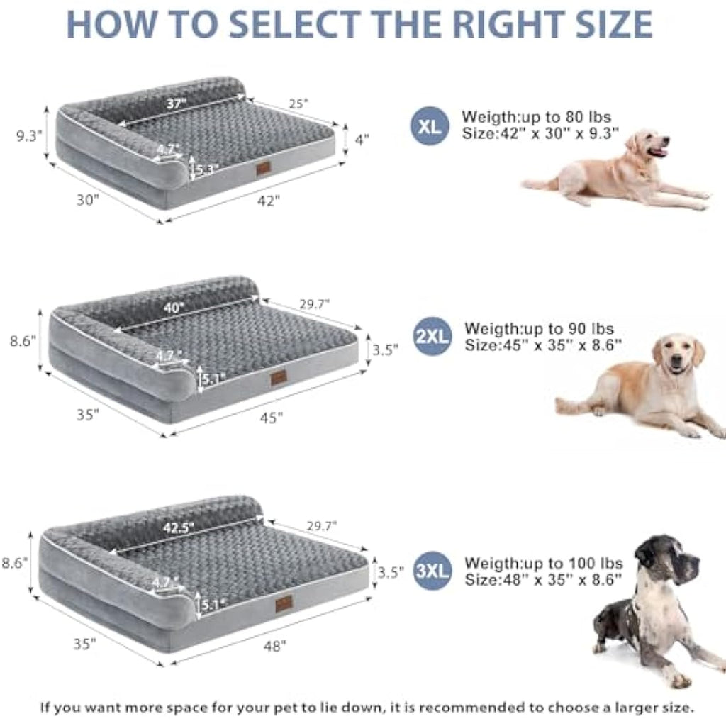 BFPETHOME Large Orthopedic Dog Bed | Waterproof Washable Sofa Bed, Grey