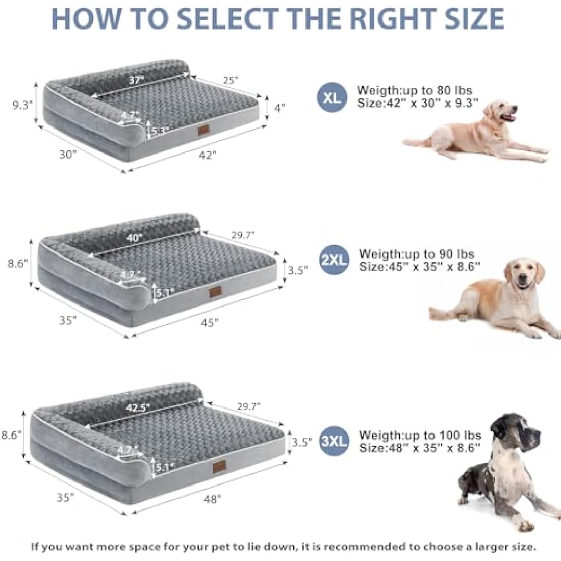 BFPETHOME Large Orthopedic Dog Bed | Waterproof Washable Sofa Bed, Grey