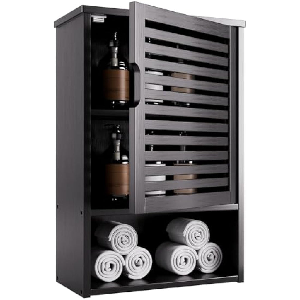 Jolof Store Black Bamboo Wall Mounted Bathroom Cabinet & Medicine Organizer