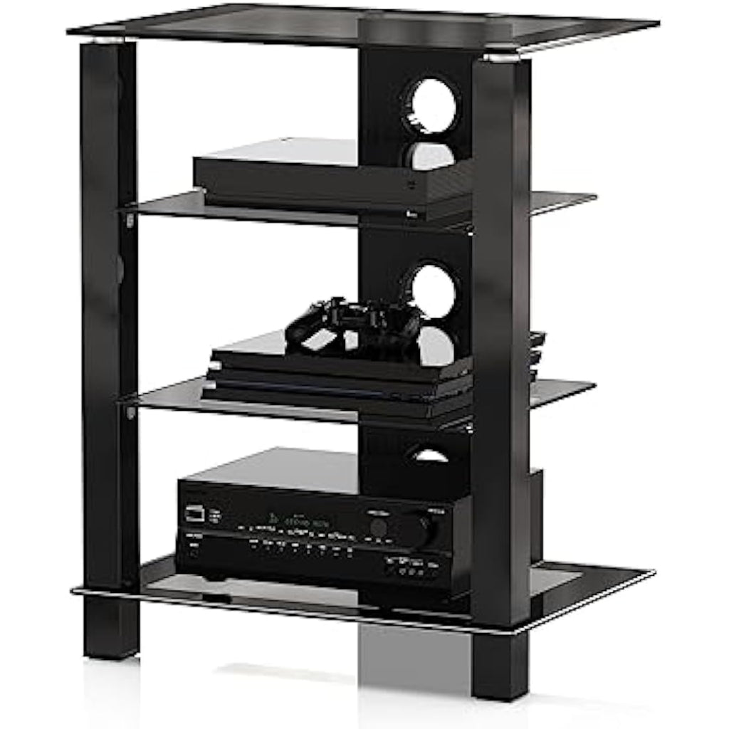 FITUEYES 4-Tier HiFi Stand | Tempered Glass Audio Video Media Rack