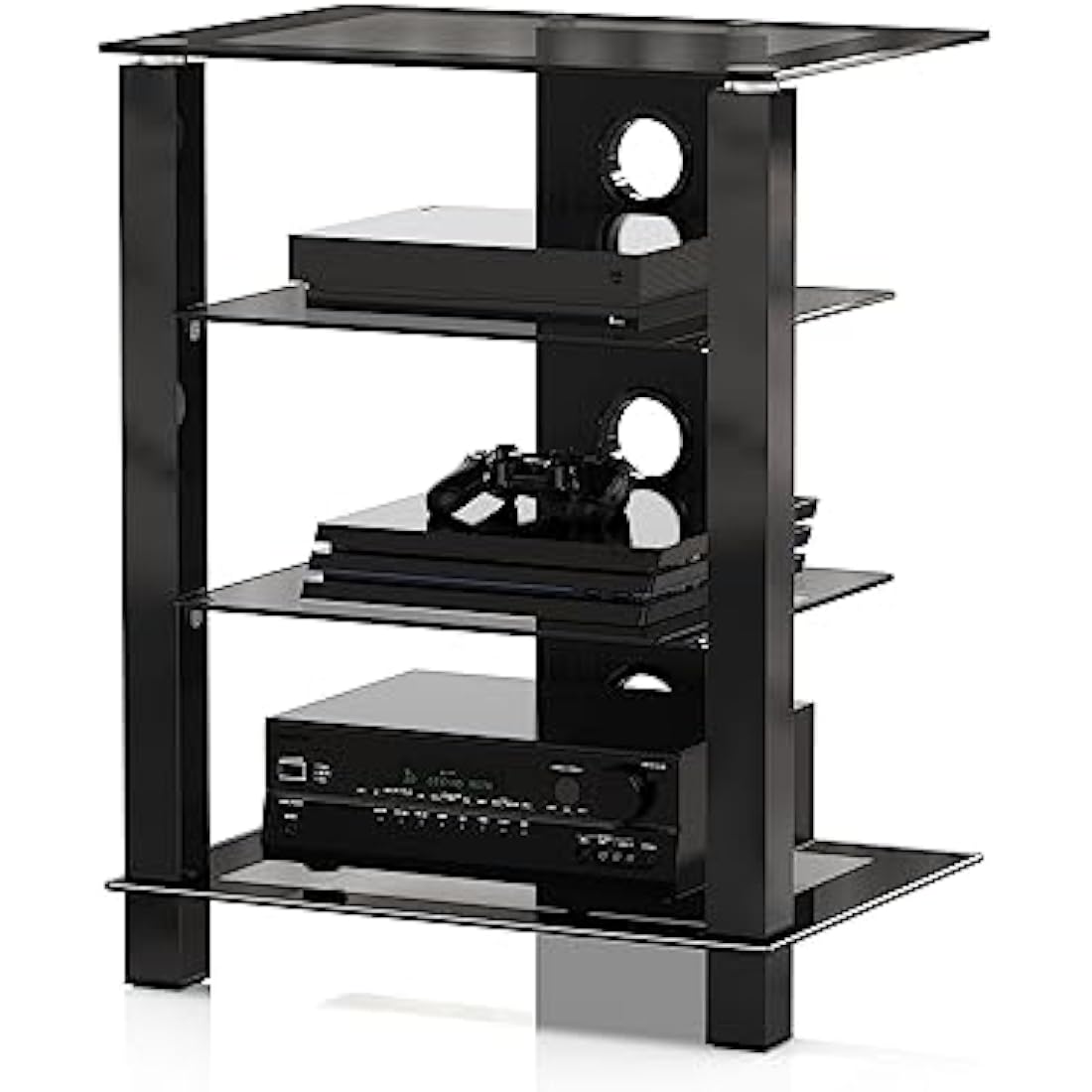 FITUEYES 4-Tier HiFi Stand | Tempered Glass Audio Video Media Rack