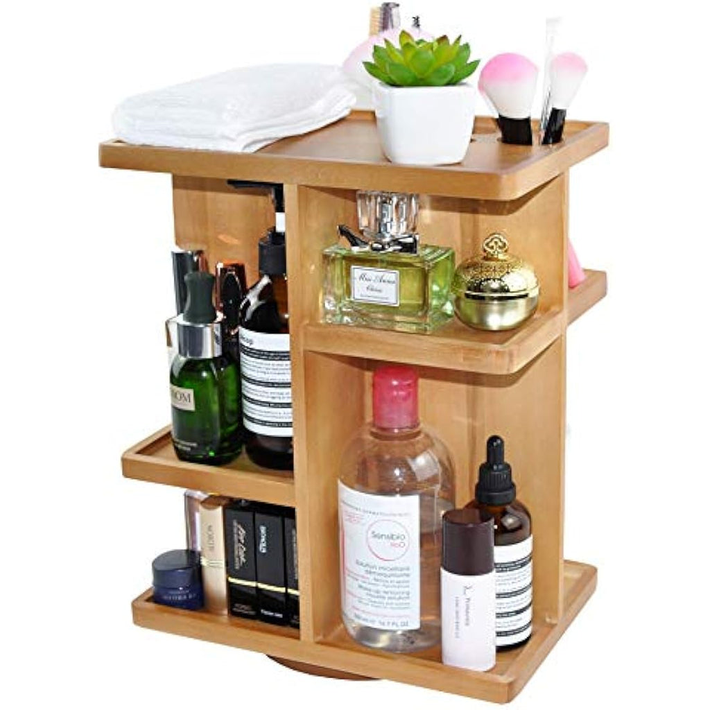 Spiretro 360 Rotating Makeup Organizer – Acacia Wood Cosmetic Carousel
