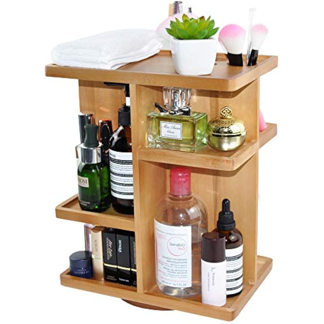 Spiretro 360 Rotating Makeup Organizer – Acacia Wood Cosmetic Carousel
