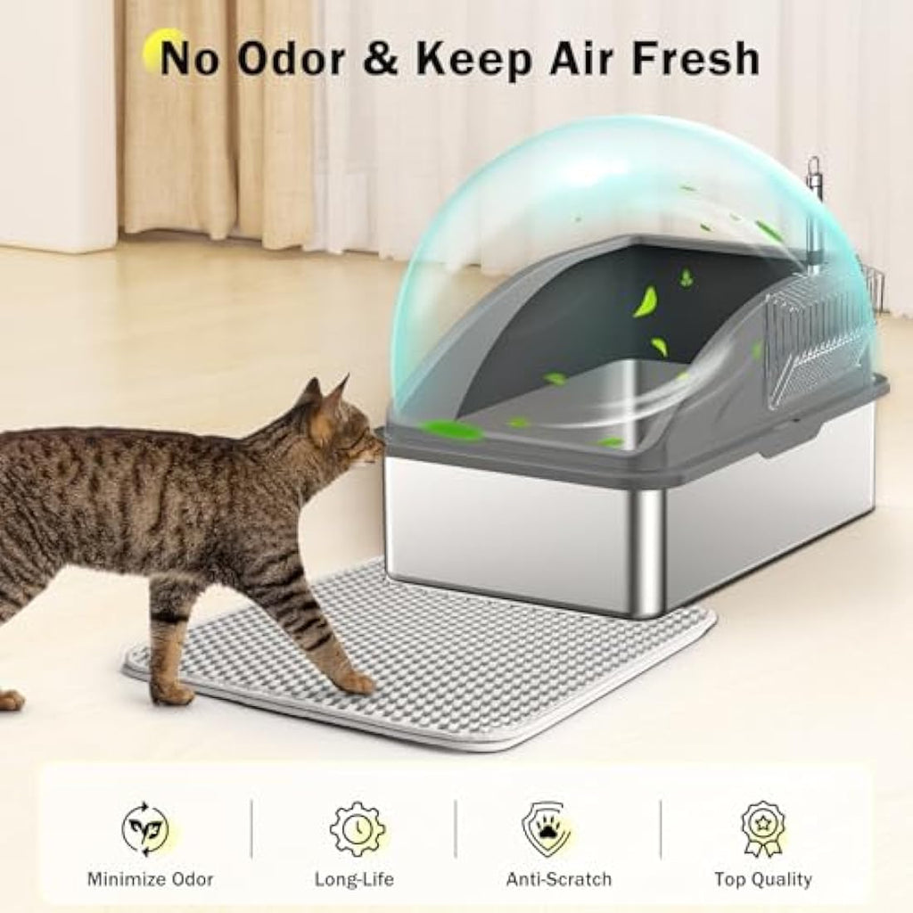 FURTIME Stainless Steel Cat Litter Box – Extra Large High Sided Tray