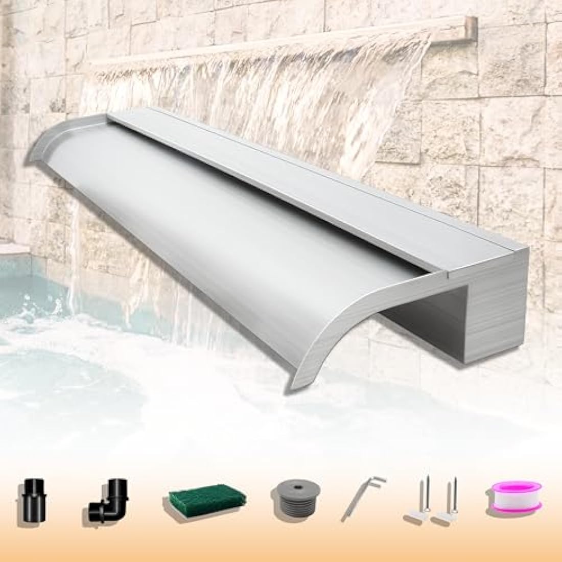 LONGRUNNEW 90cm Stainless Steel Pond Waterfall Blade Pool Spillway