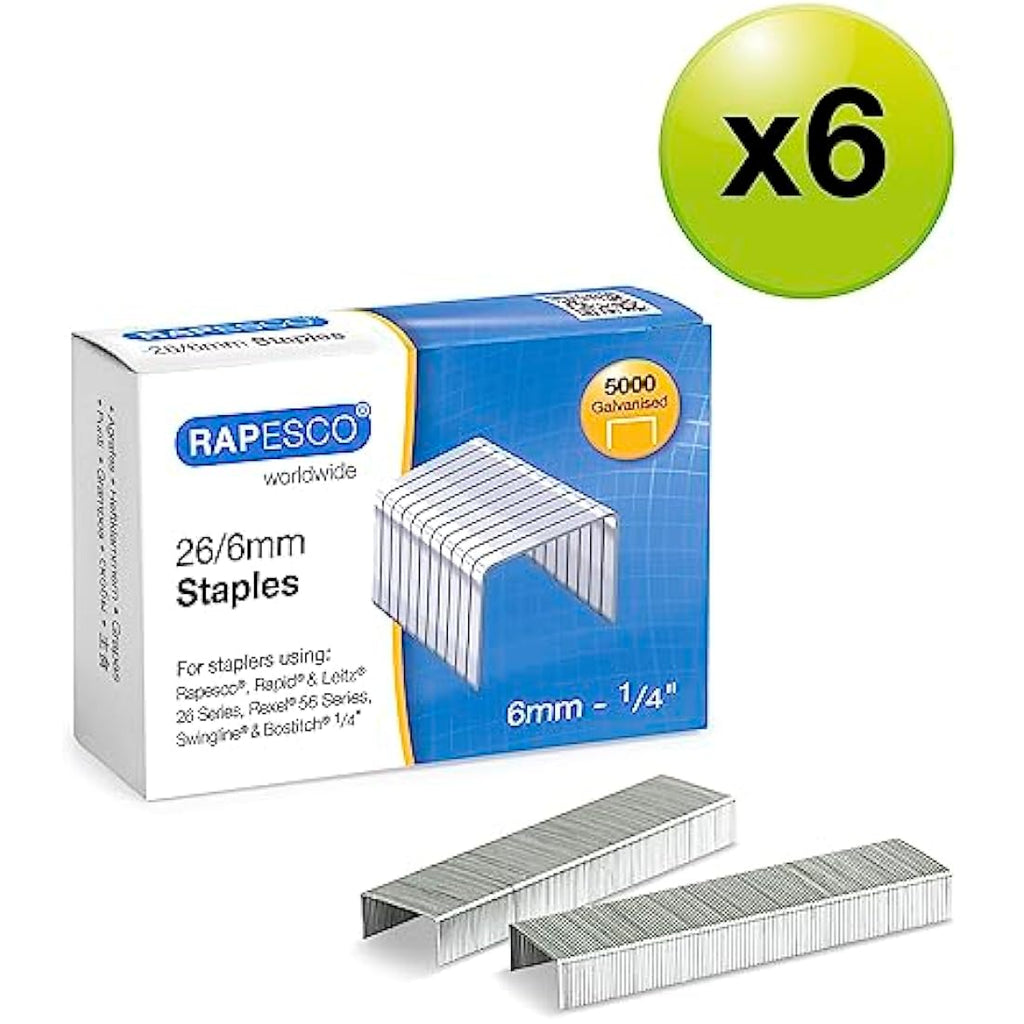 Rapesco 26/6mm Galvanised Staples - 30,000 Bulk Business Pack