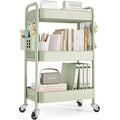 Urackify 3-Tier Rolling Utility Cart with Pegboard & Hooks - Green