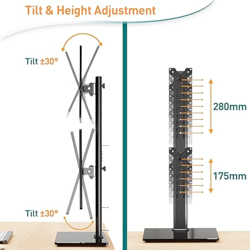 ELIVED Dual Monitor Stand – Freestanding Height Adjustable Arm for 13-32"