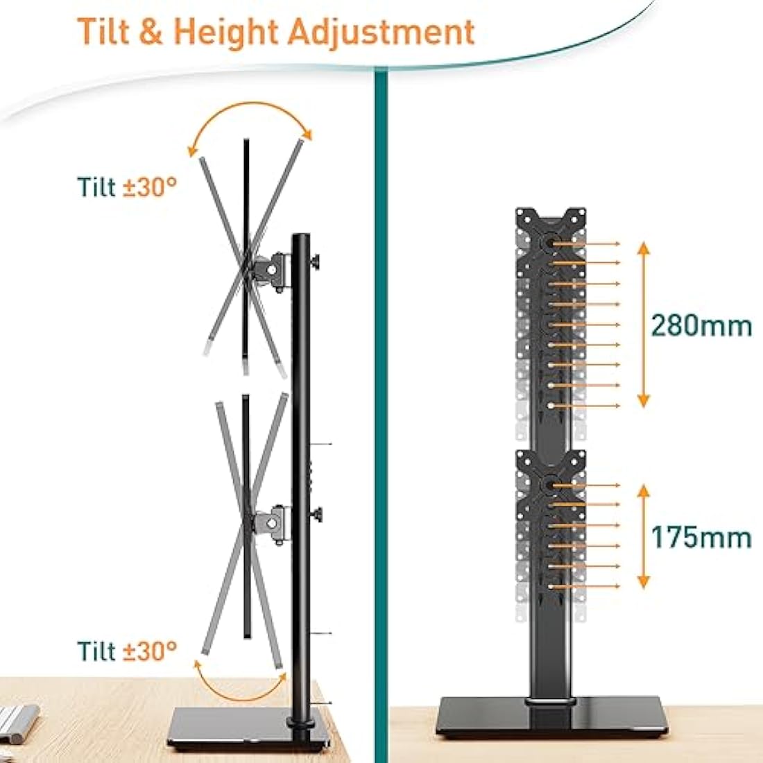 ELIVED Dual Monitor Stand – Freestanding Height Adjustable Arm for 13-32"