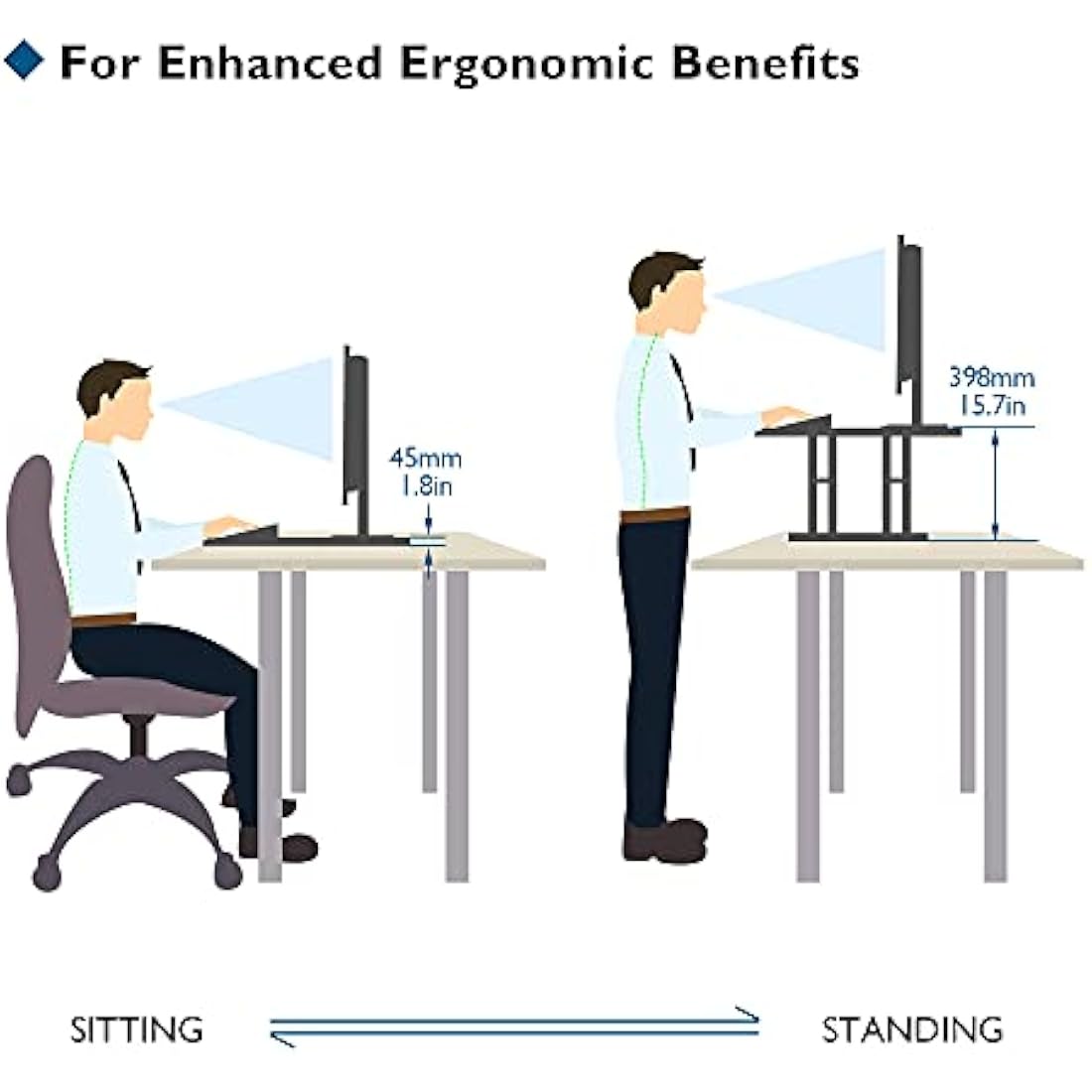 BONTEC Standing Desk Converter | 67x47cm Slim X-Frame Sit Stand Riser