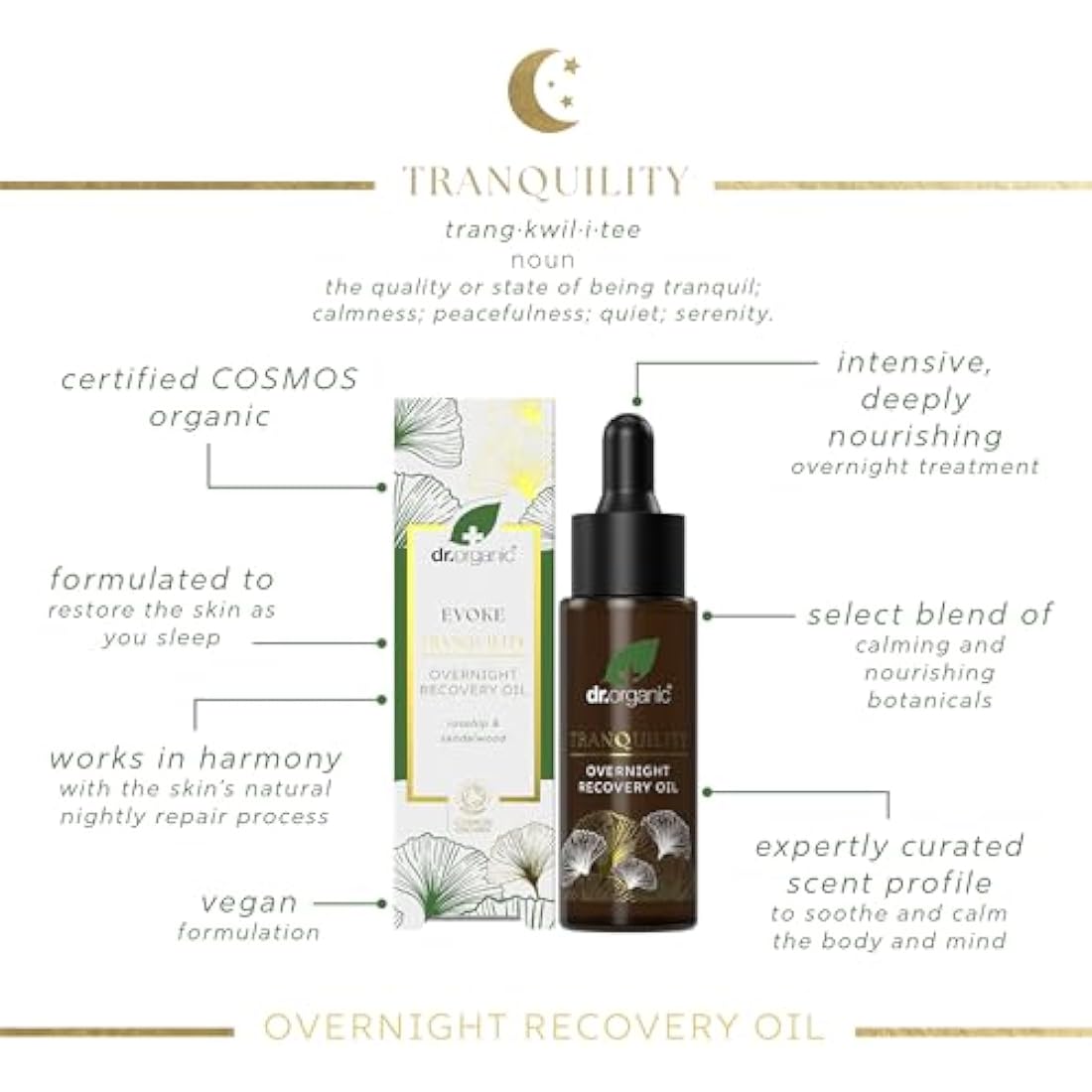 Dr Organic Overnight Recovery Oil - Rosehip & Sandalwood Night Serum 30ml