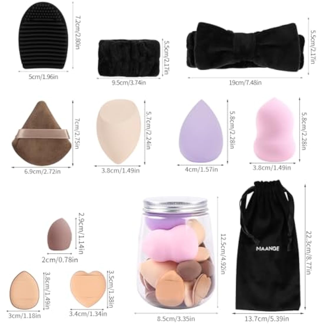 MAANGE 51-Piece Makeup Brush Set with Sponges and Puffs | Black Gold