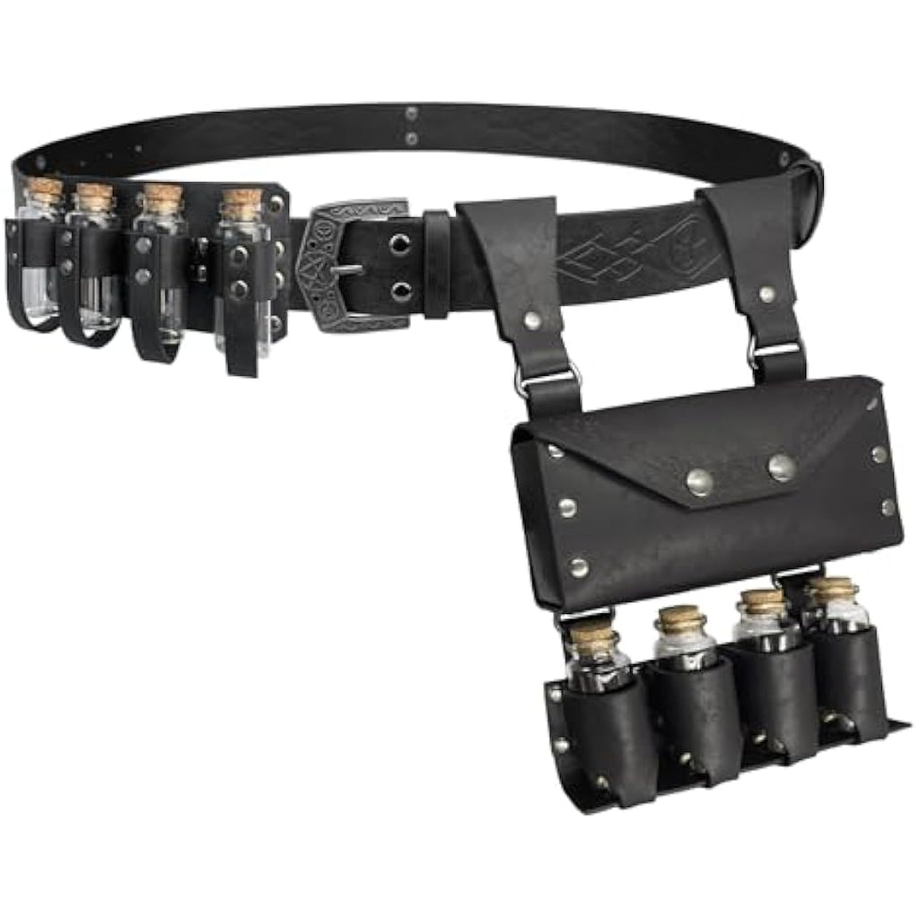 EpicCos Medieval Alchemy Belt with Potion Bottles | PU Leather Viking Pouch