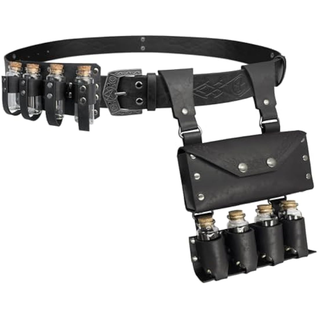 EpicCos Medieval Alchemy Belt with Potion Bottles | PU Leather Viking Pouch